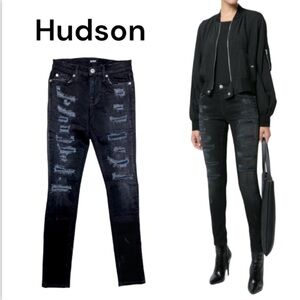 NWT Hudson Jeans Nico Black Mid-Rise Super Skinny Deconstructed Jeans Size 25